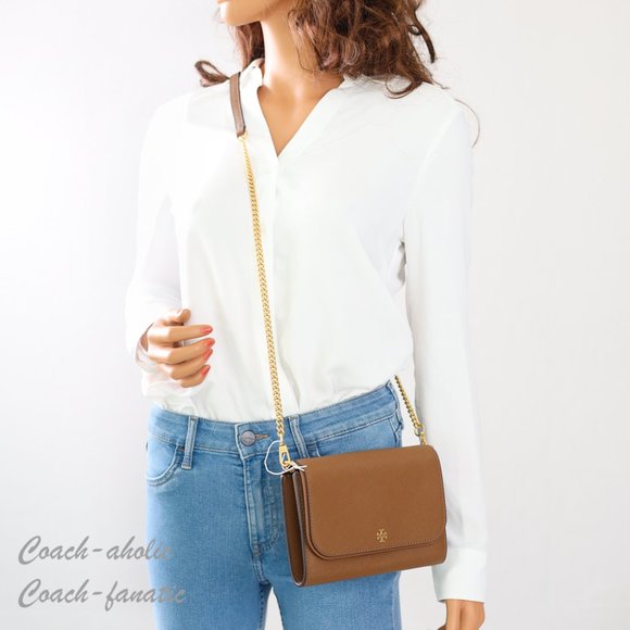 NWT Tory Burch Emerson Chain Wallet Leather Crossbody in Moose - Picture 3 of 14